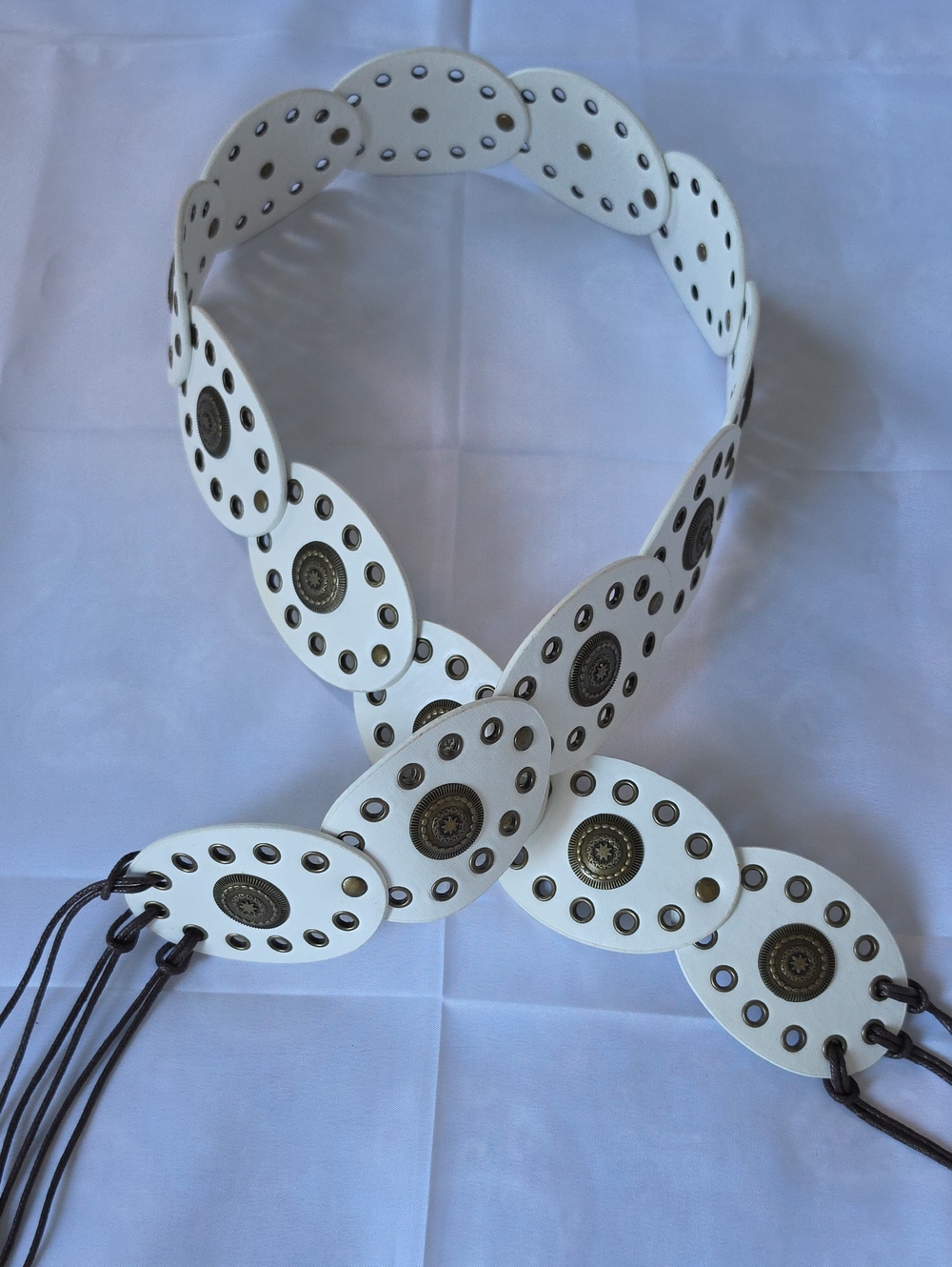 White Decorative Faux Leather Belt with Metal Stud Accents
